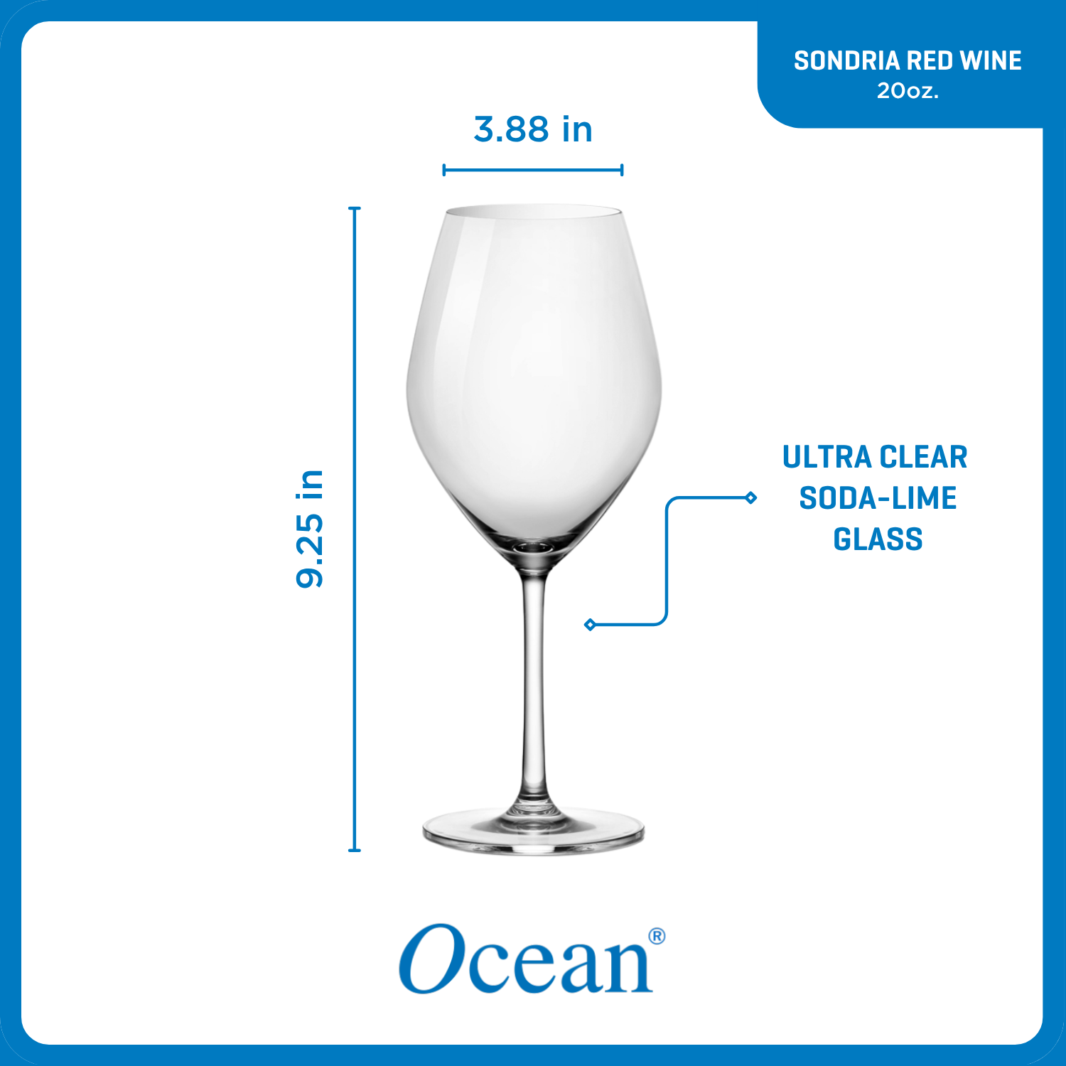 Ocean Glass Sondria Red Wine Glasses (4-pieces), 20-ounce, Dishwasher Safe
